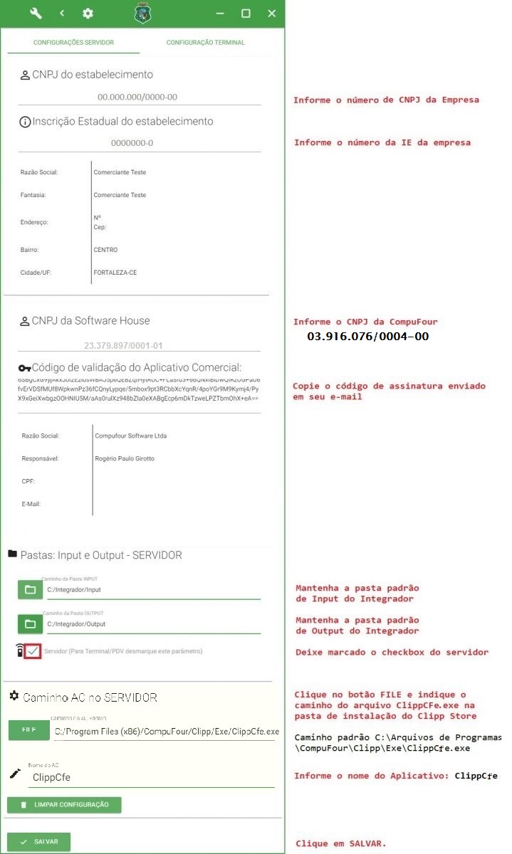 Campos de configuração do Integrador