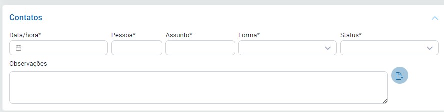 Aba Contatos do cadastro de cliente Aba Contatos