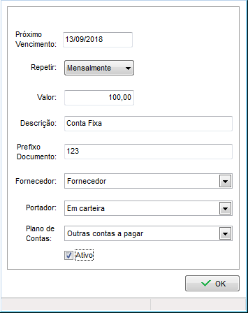 Exemplo de preenchimento do cadastro de contas fixas Exemplo de preenchimento de contas fixas