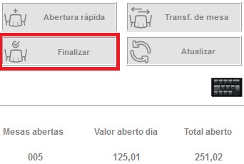 Opção Finalizar ao lado direito da tela do Clipp Cheff Opção Finalizar