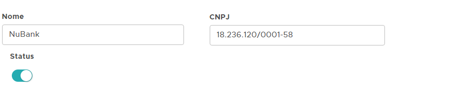 Informar o nome e o CNPJ da administradora de cartões Cadastro da administradora de cartões