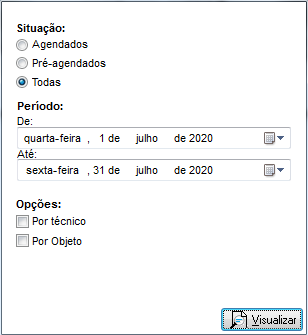 Geração do relatório de agendamentos pelo menu Arquivo Relatório de agendamentos