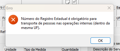 Mensagem de erro quando o Registro Estadual não é preenchido Erro de Registro Estadual