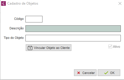 Inserindo a descrição de um novo objeto Novo objeto
