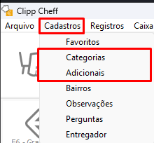 Menu Cadastros - Categorias Cadastros Categorias