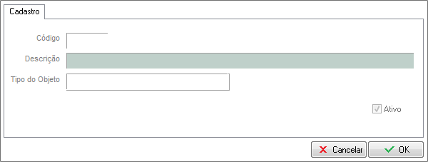 Inserção da descrição de um novo objeto Novo objeto - descrição