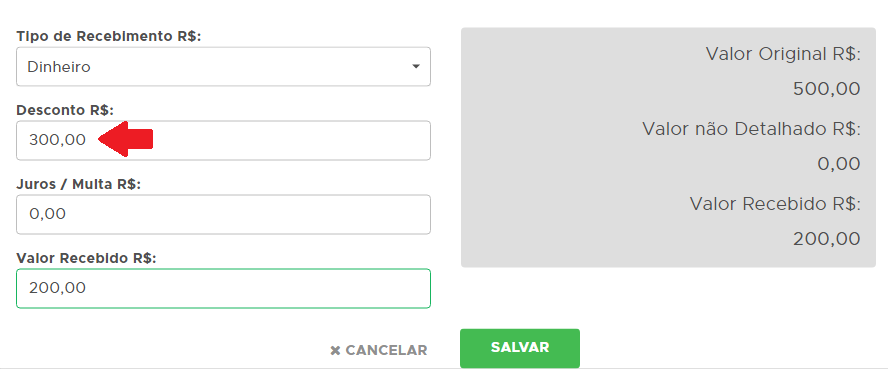 Apagando o desconto automático no recebimento parcial Apagar desconto automático